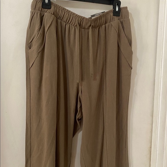 Harper Tan Relaxed Drawstring Joggers Capris Wide Leg Cropped Harem Pants - Picture 12 of 12